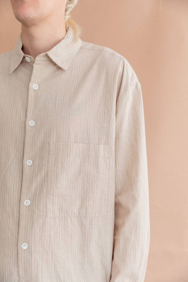 BIG SHIRT TWO IN BEIGE AND WHITE COTTON/LINEN STRIPE