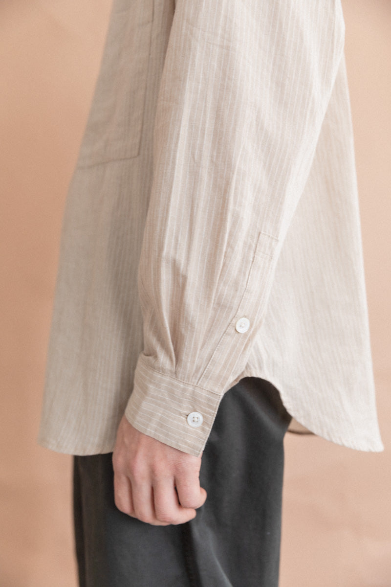 BIG SHIRT TWO IN BEIGE AND WHITE COTTON/LINEN STRIPE