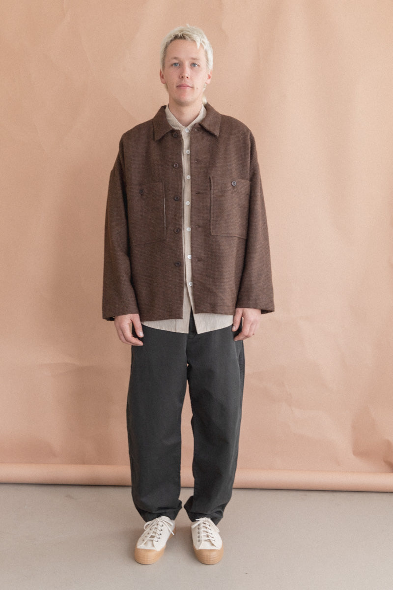 FIELD SHIRT TWO IN UNDYED BROWN ALPACA HOUNDSTOOTH