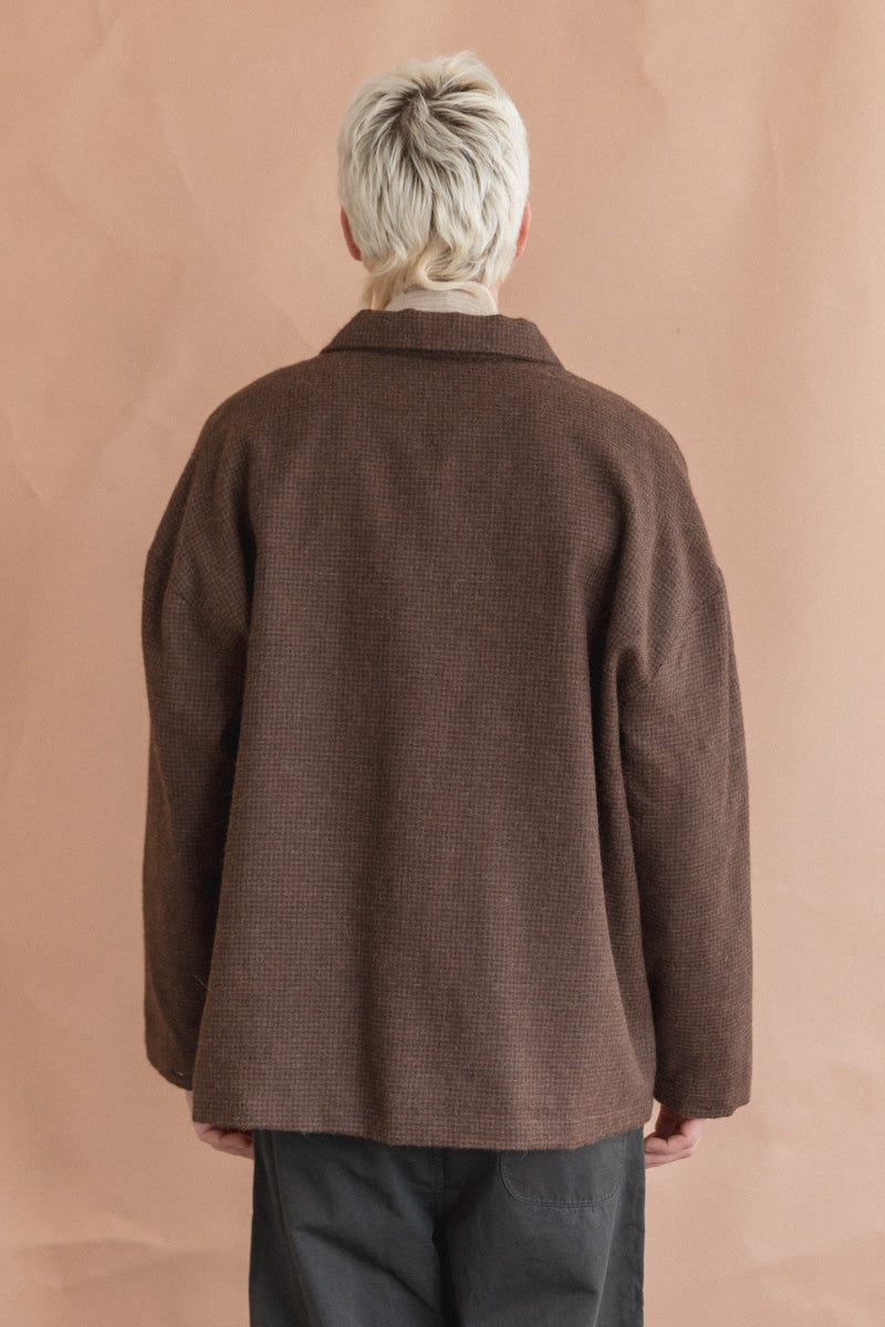 FIELD SHIRT TWO IN UNDYED BROWN ALPACA HOUNDSTOOTH