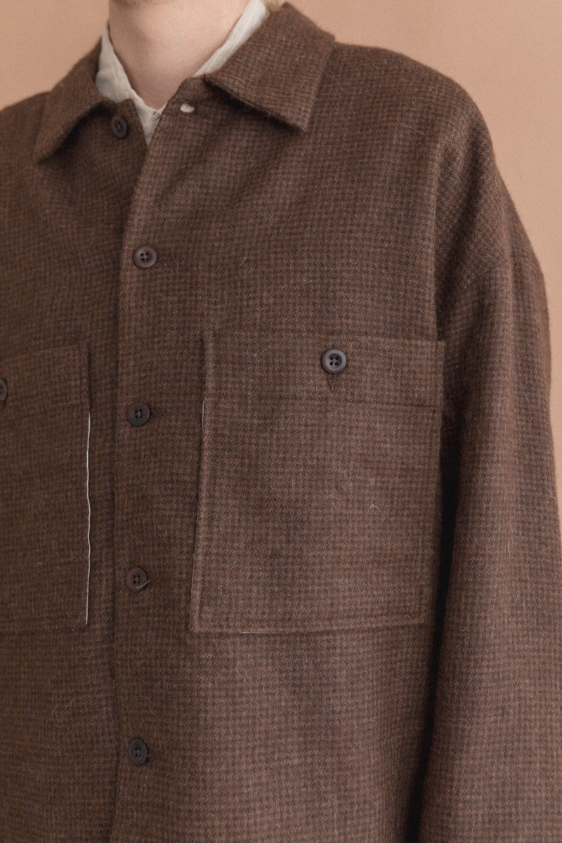 FIELD SHIRT TWO IN UNDYED BROWN ALPACA HOUNDSTOOTH