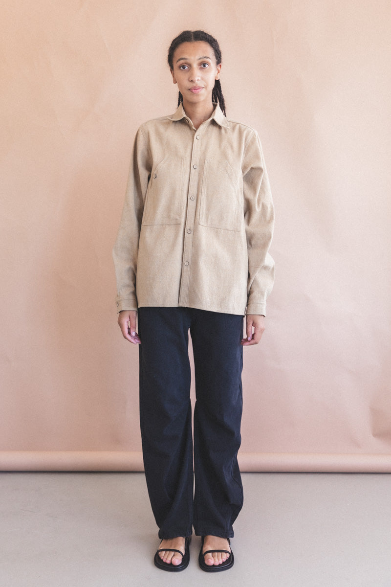 OLIVA WORK SHIRT IN TAN HANDWOVEN COTTON