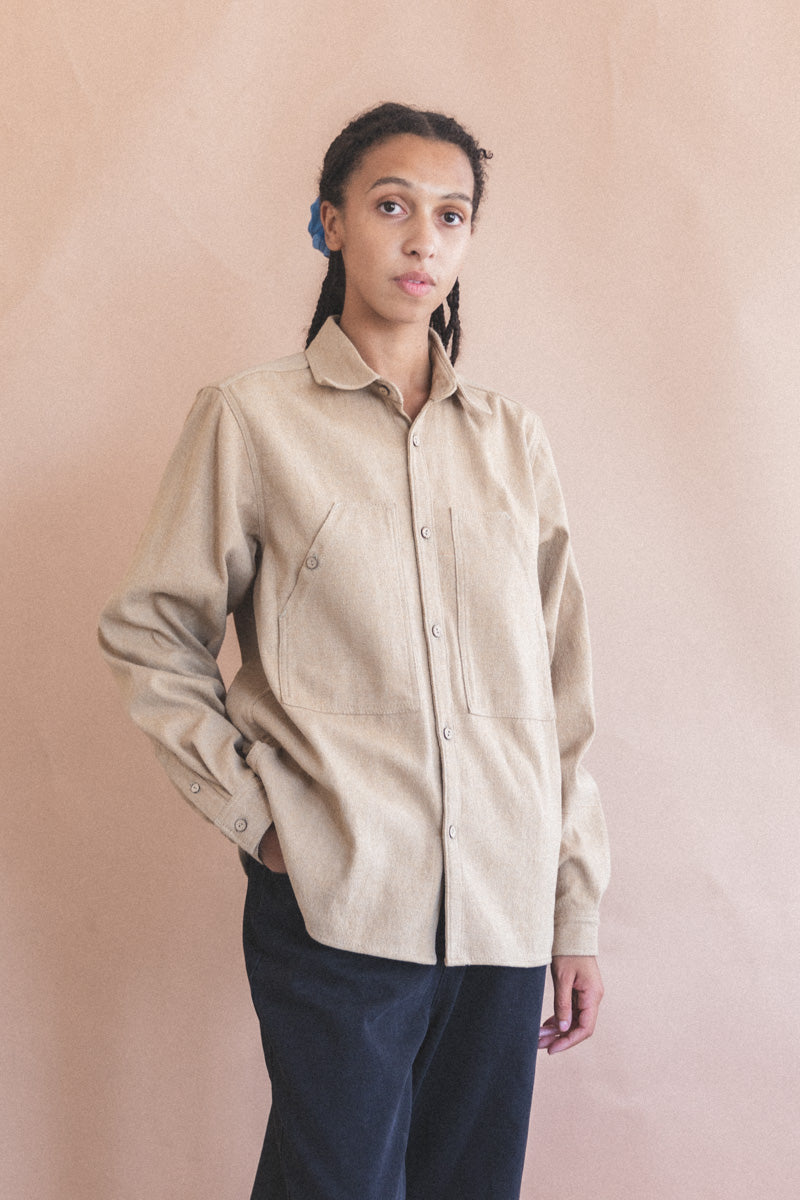 OLIVA WORK SHIRT IN TAN HANDWOVEN COTTON