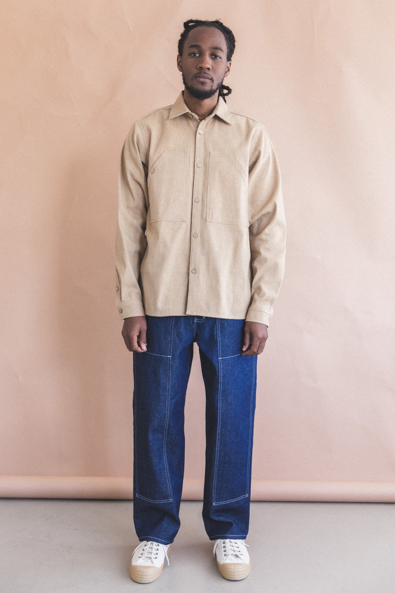 OLIVA WORK SHIRT IN TAN HANDWOVEN COTTON