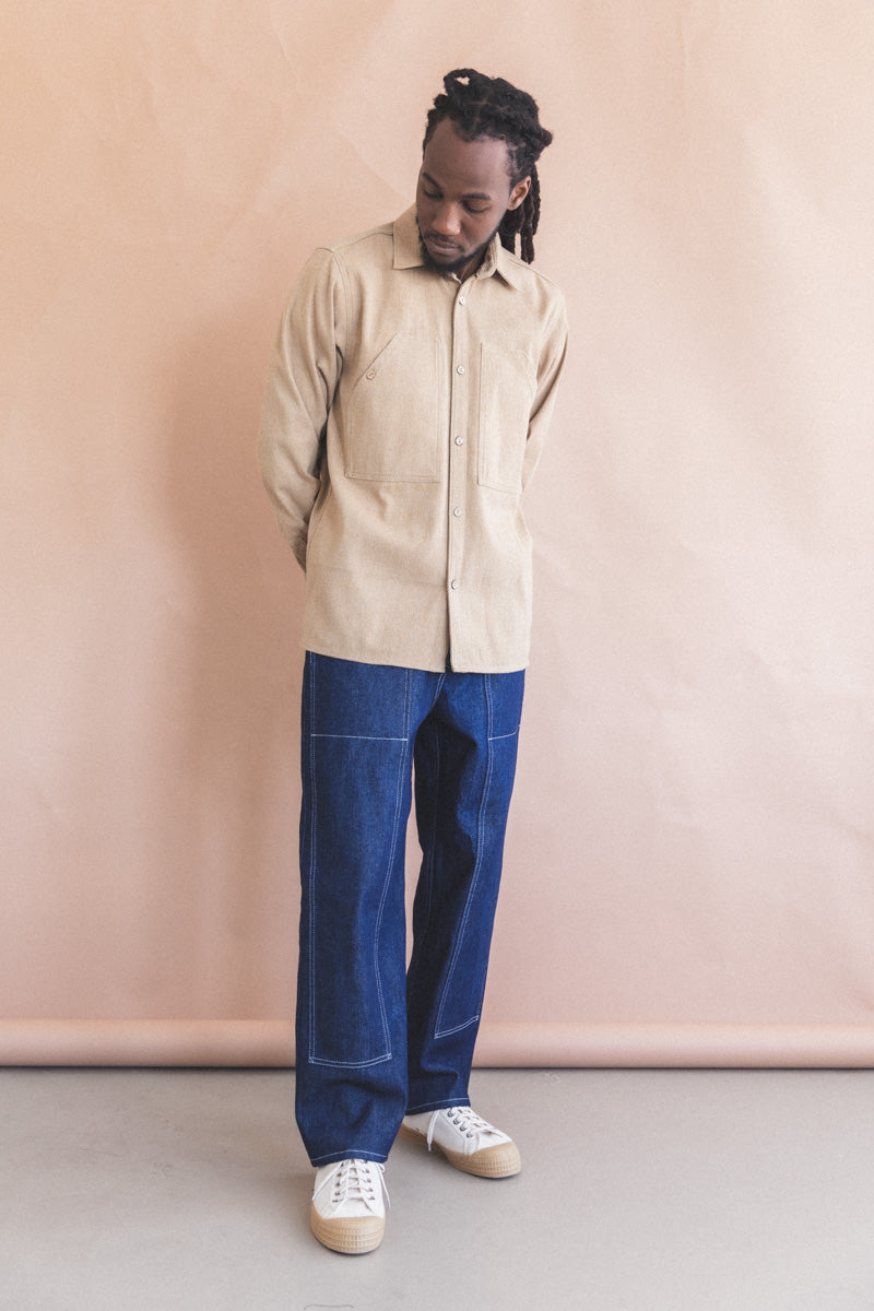 OLIVA WORK SHIRT IN TAN HANDWOVEN COTTON