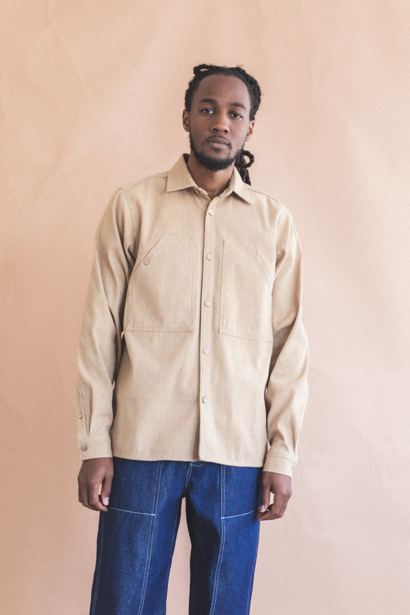 OLIVA WORK SHIRT IN TAN HANDWOVEN COTTON