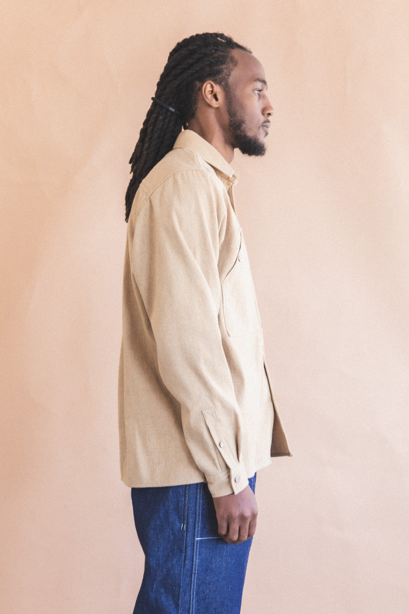 OLIVA WORK SHIRT IN TAN HANDWOVEN COTTON