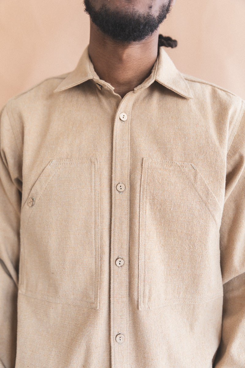 OLIVA WORK SHIRT IN TAN HANDWOVEN COTTON