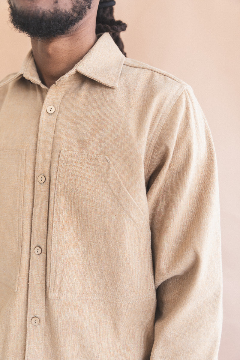 OLIVA WORK SHIRT IN TAN HANDWOVEN COTTON