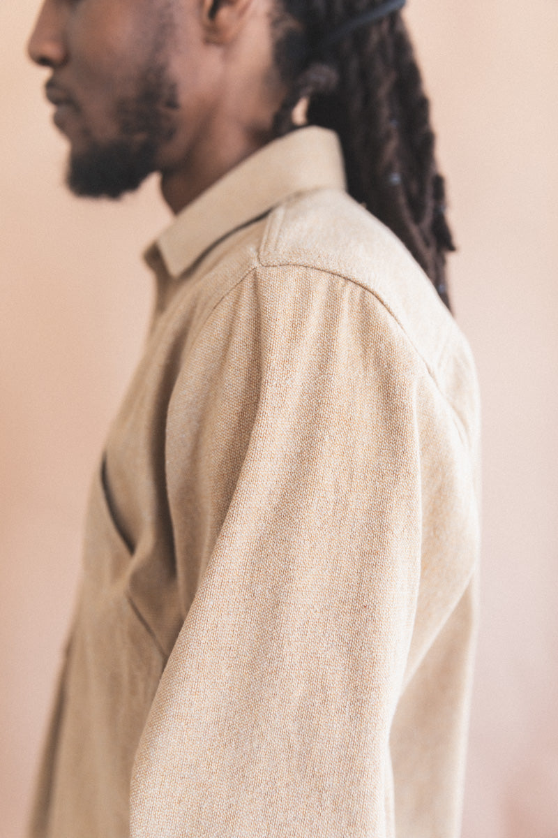 OLIVA WORK SHIRT IN TAN HANDWOVEN COTTON