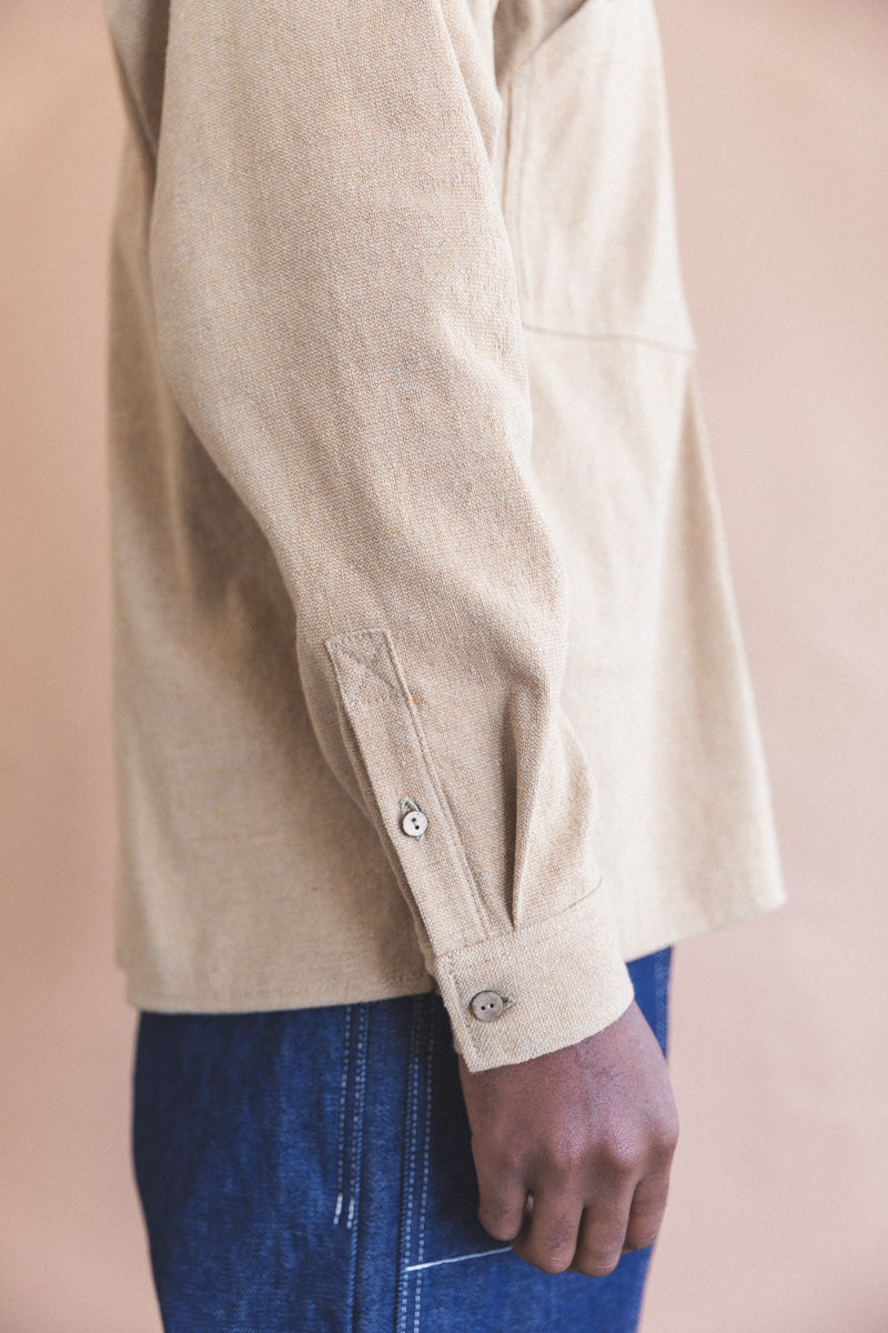 OLIVA WORK SHIRT IN TAN HANDWOVEN COTTON