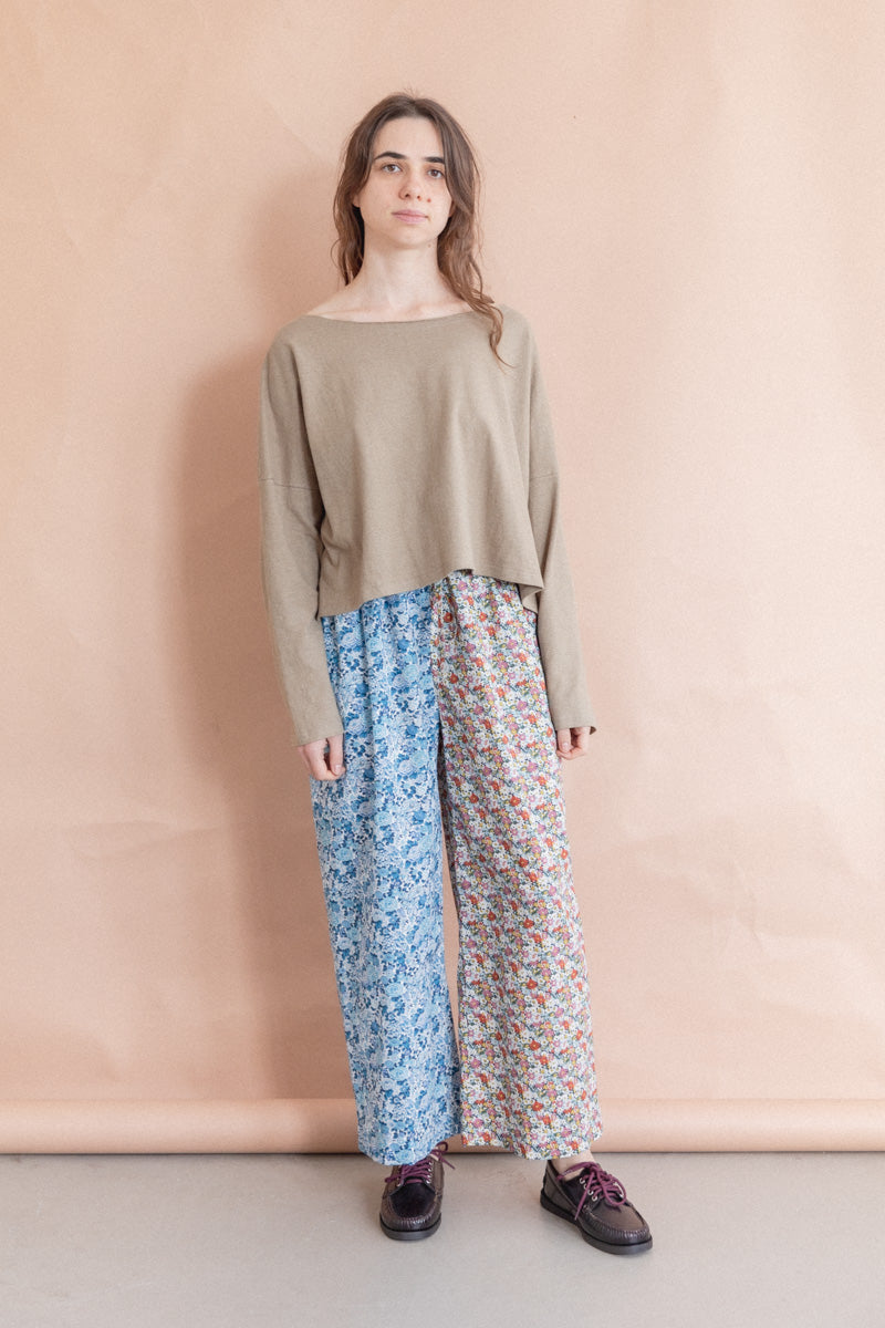 HALF HALF FLORAL WIDE LEG PANTS WITH A TIE