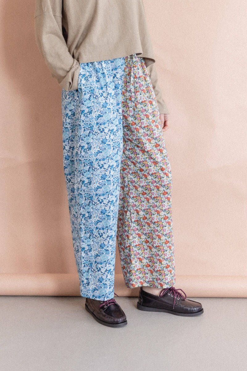 HALF HALF FLORAL WIDE LEG PANTS WITH A TIE