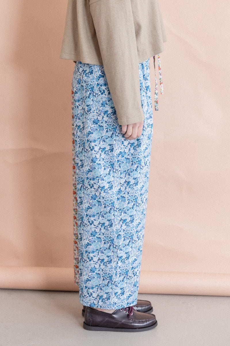 HALF HALF FLORAL WIDE LEG PANTS WITH A TIE