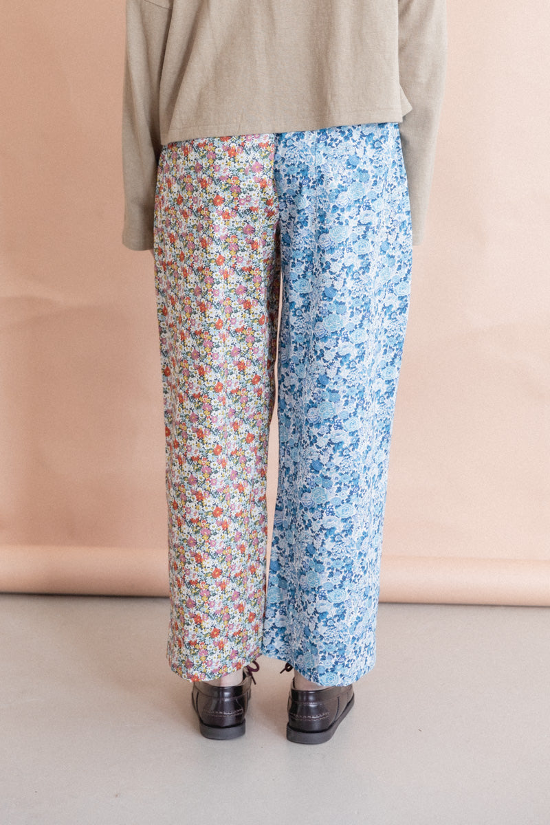 HALF HALF FLORAL WIDE LEG PANTS WITH A TIE