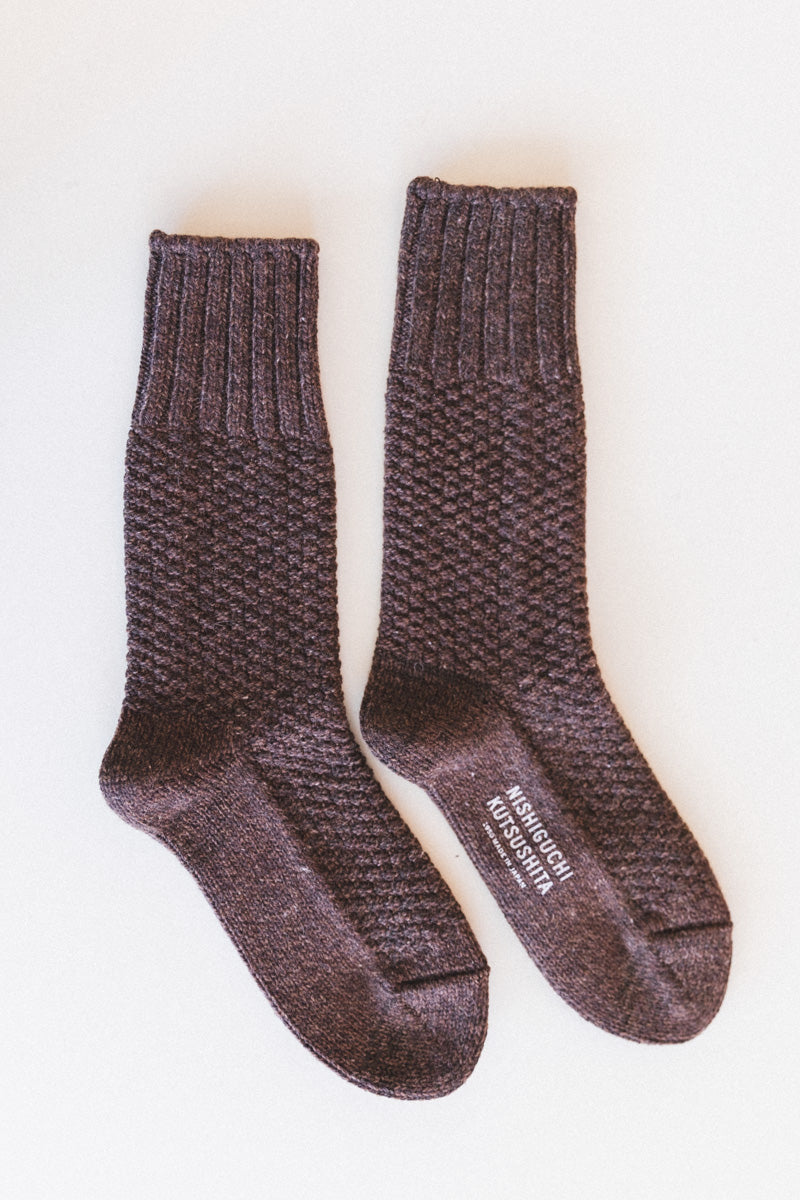 WOOL COTTON BOOT SOCKS IN MOCHA BROWN