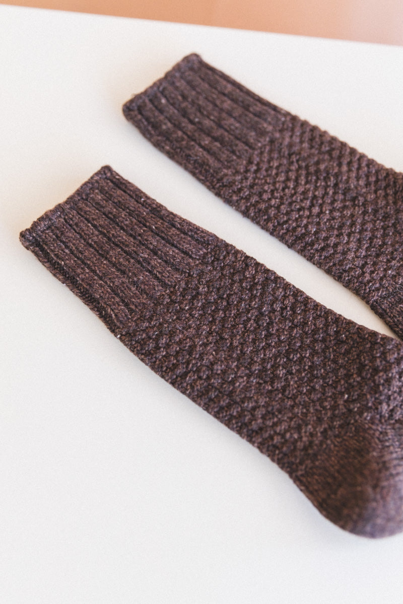 WOOL COTTON BOOT SOCKS IN MOCHA BROWN