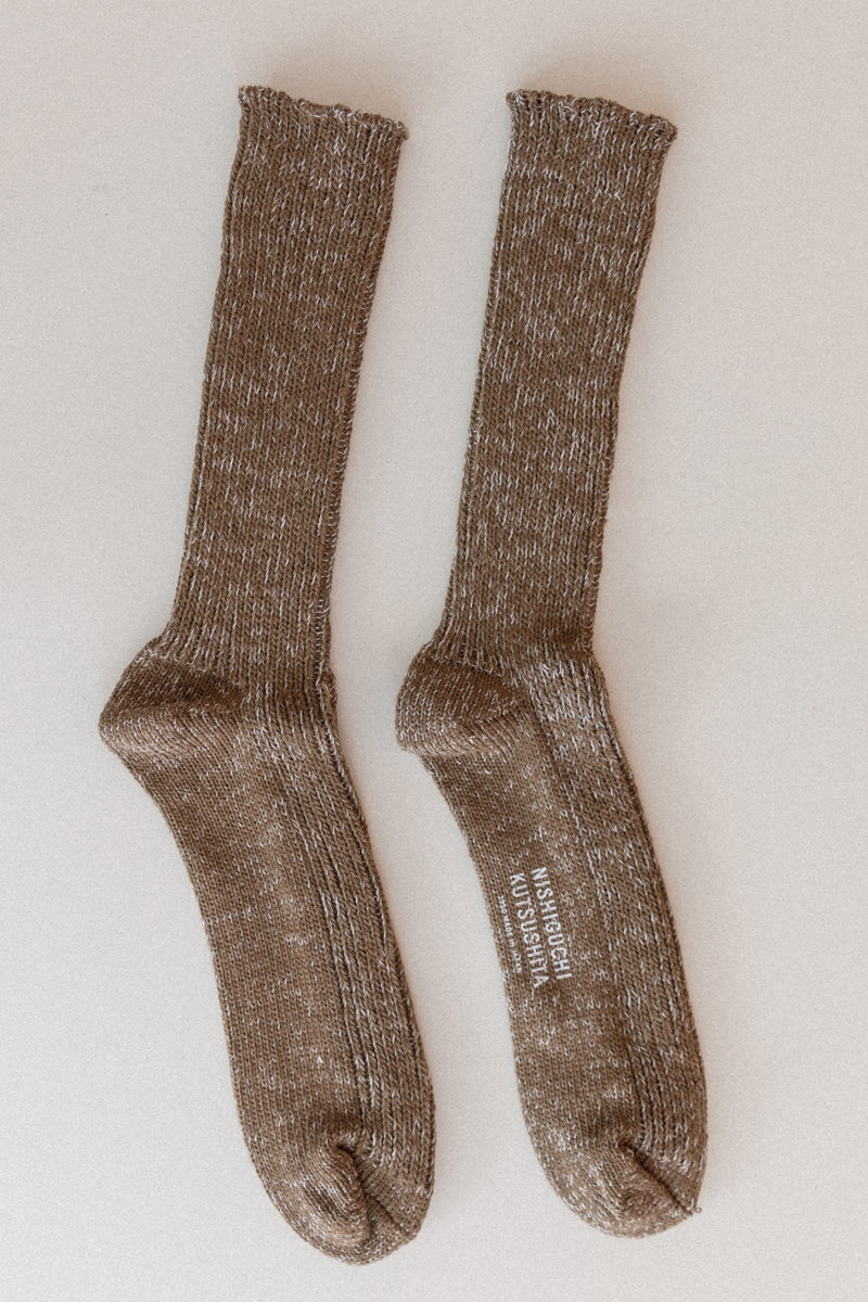 HEMP COTTON RIBBED SOCKS IN KHAKI