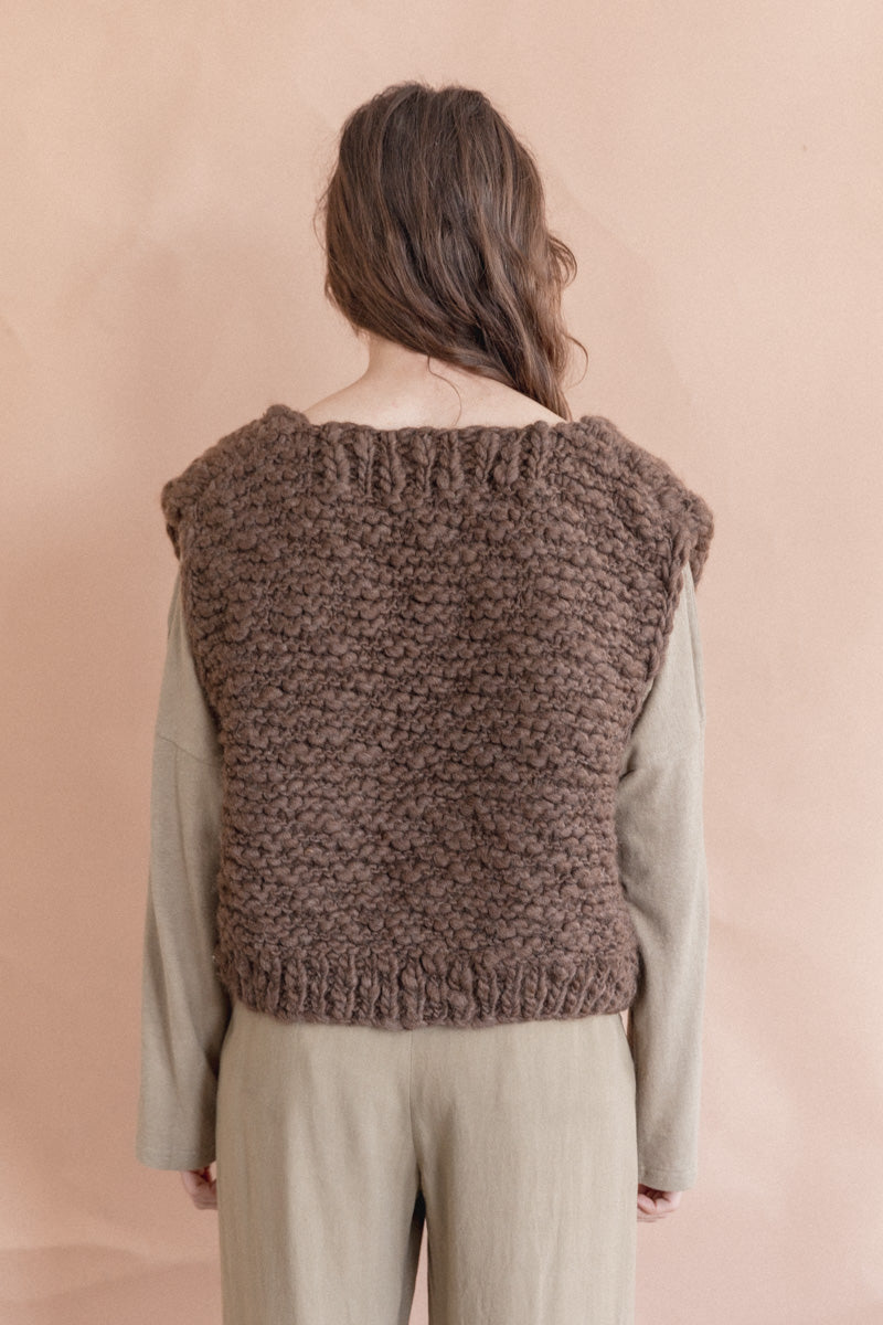 HAND KNIT WOOL ACACIA VEST IN EARTH