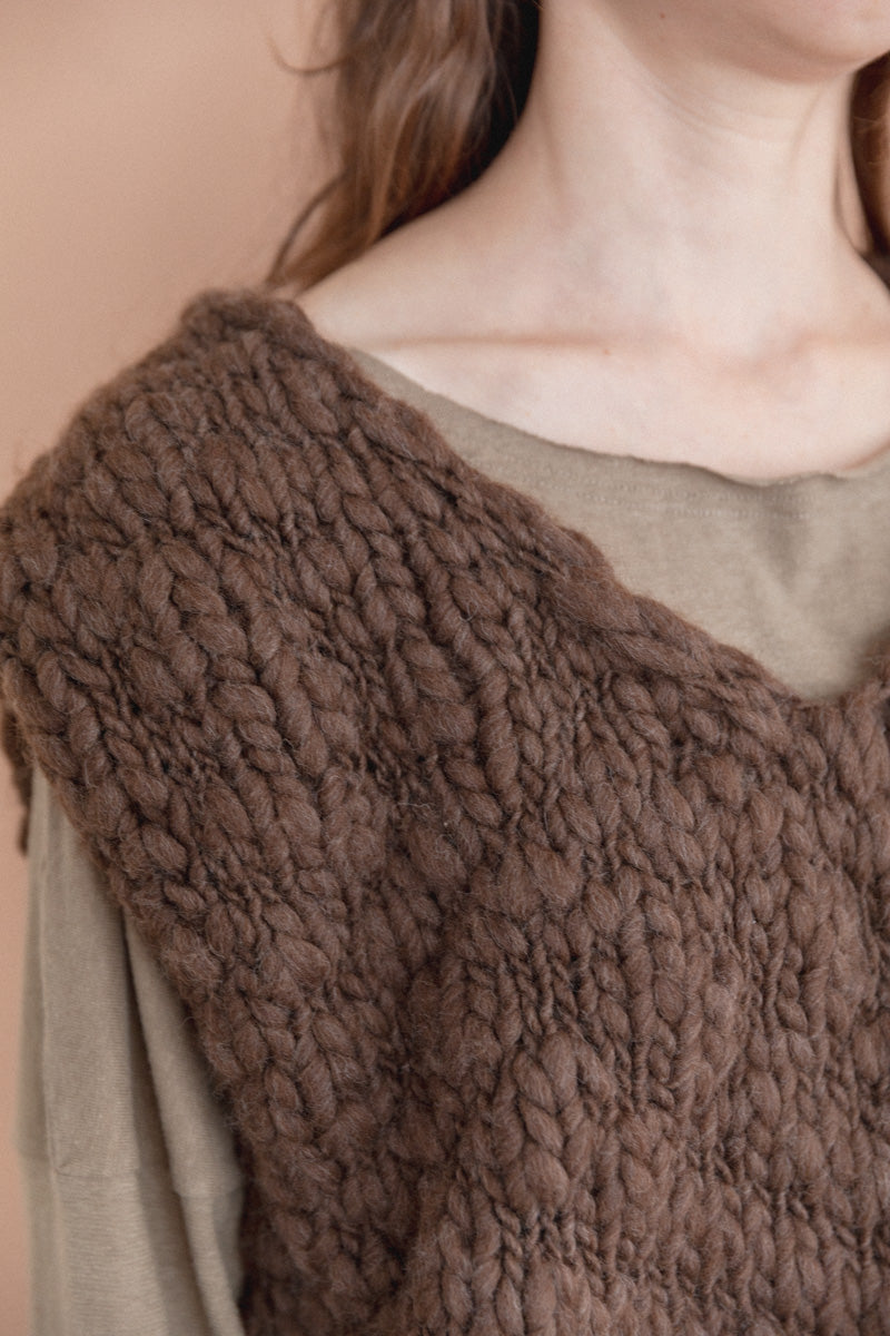 HAND KNIT WOOL ACACIA VEST IN EARTH