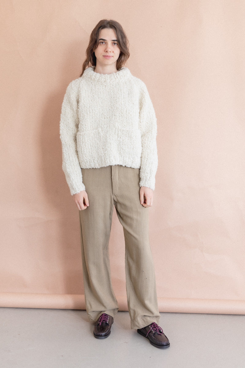 HAND KNITTED WOOL TILO SWEATER IN IVORY