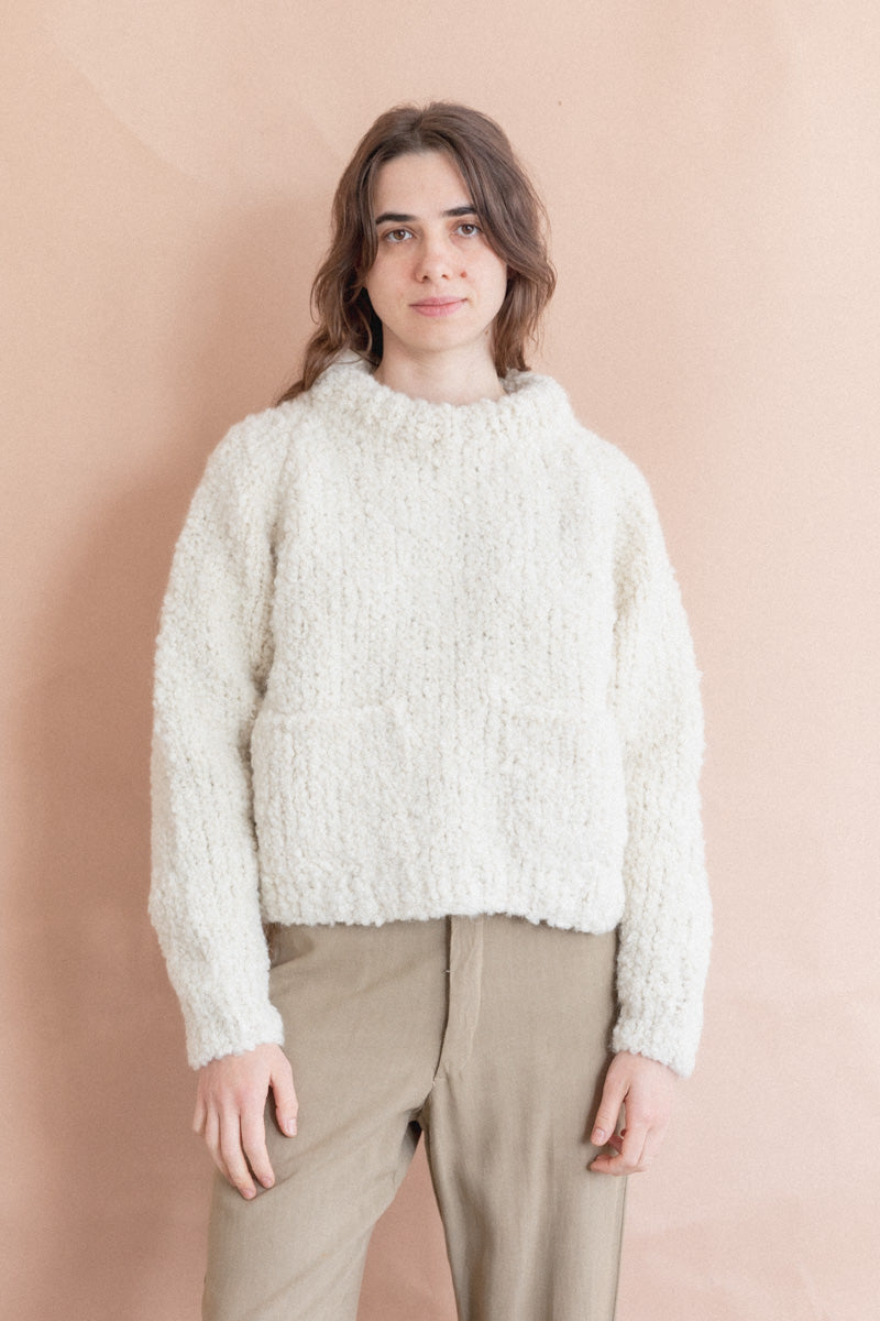 HAND KNITTED WOOL TILO SWEATER IN IVORY