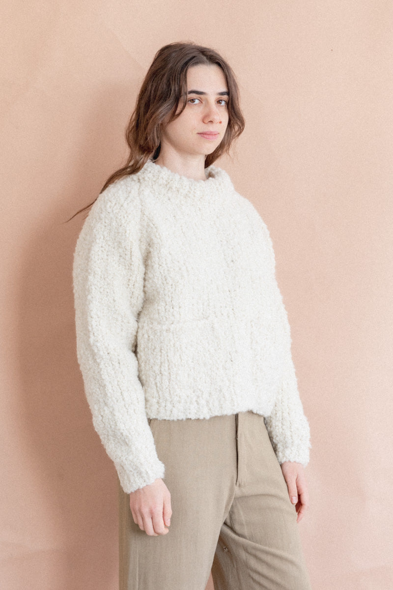 HAND KNITTED WOOL TILO SWEATER IN IVORY