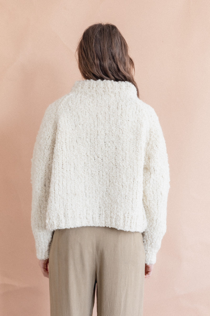 HAND KNITTED WOOL TILO SWEATER IN IVORY