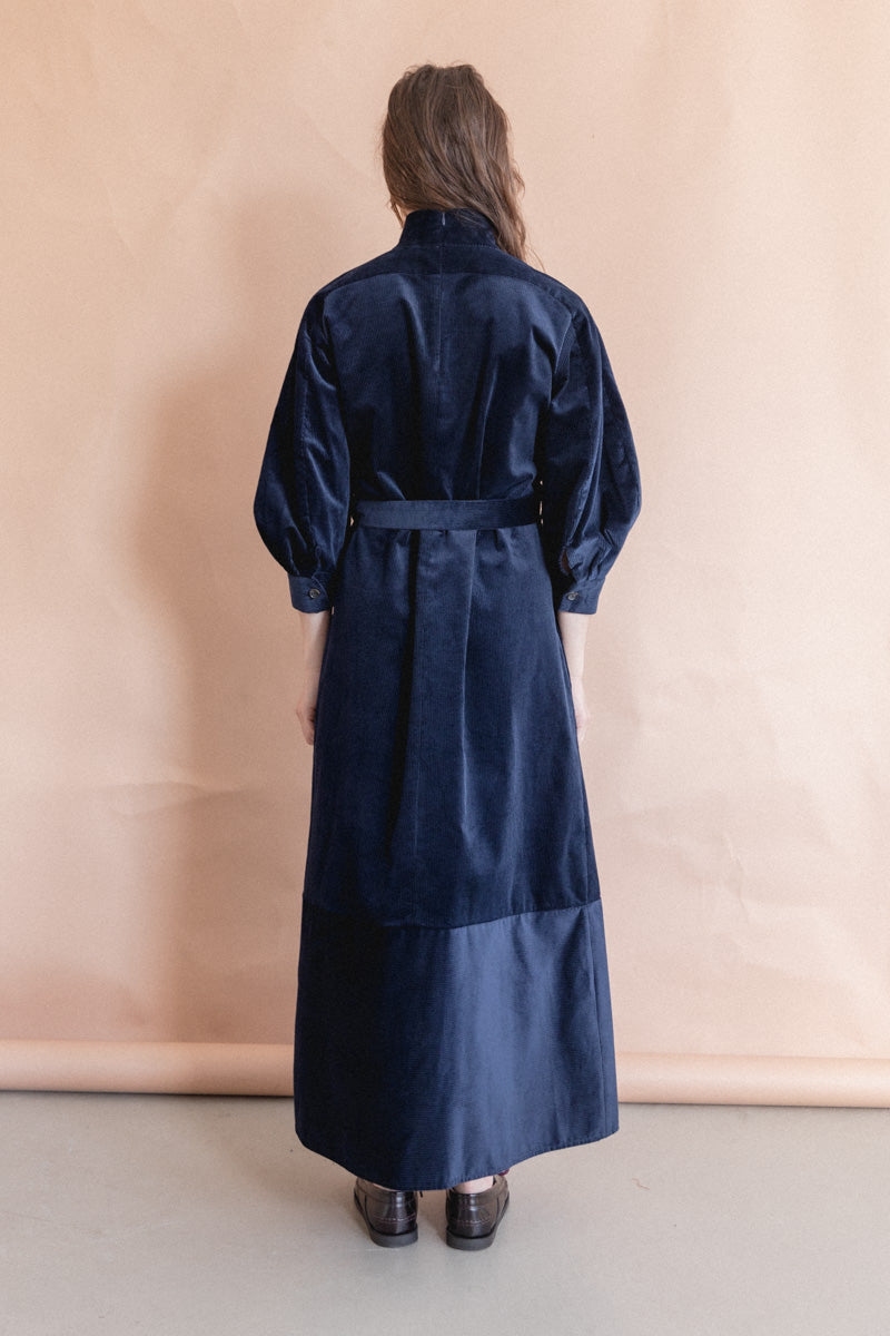 AGATHON DRESS IN NAVY MID WALE CORDUROY