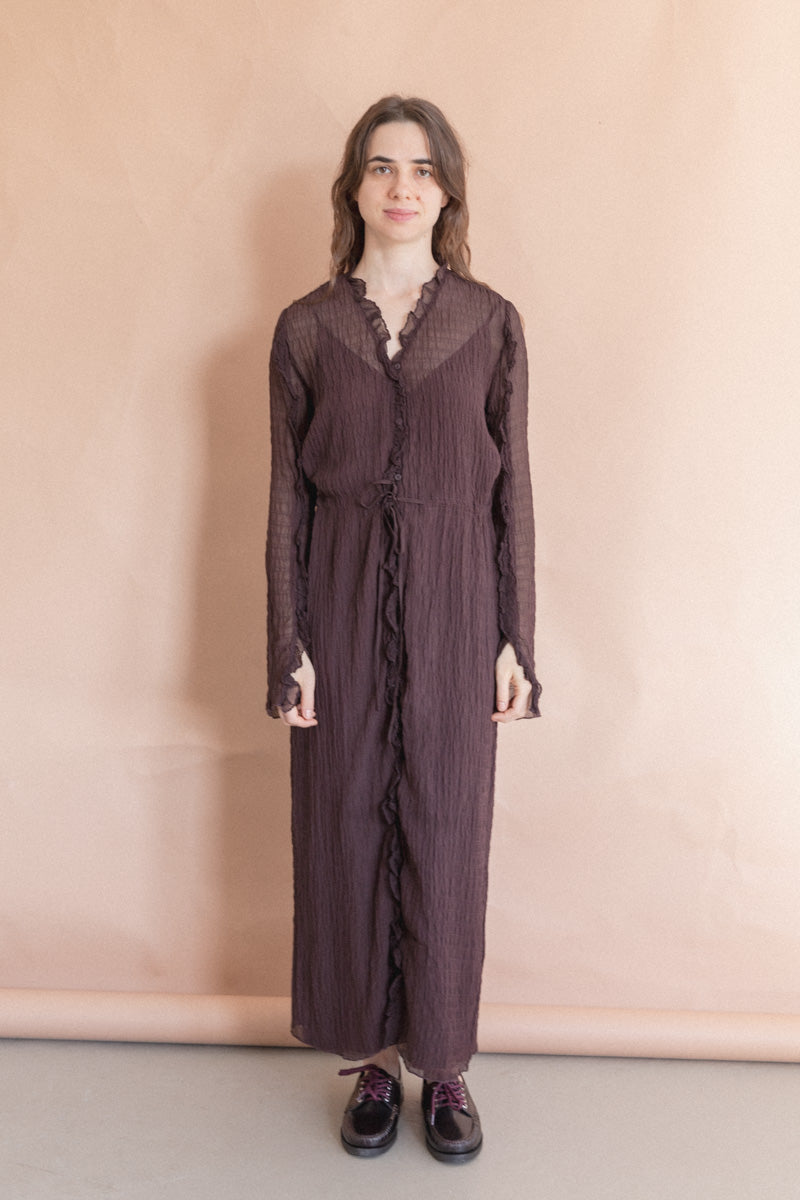 DAAS DRESS IN BROWN CRINKLE SILK CHIFFON