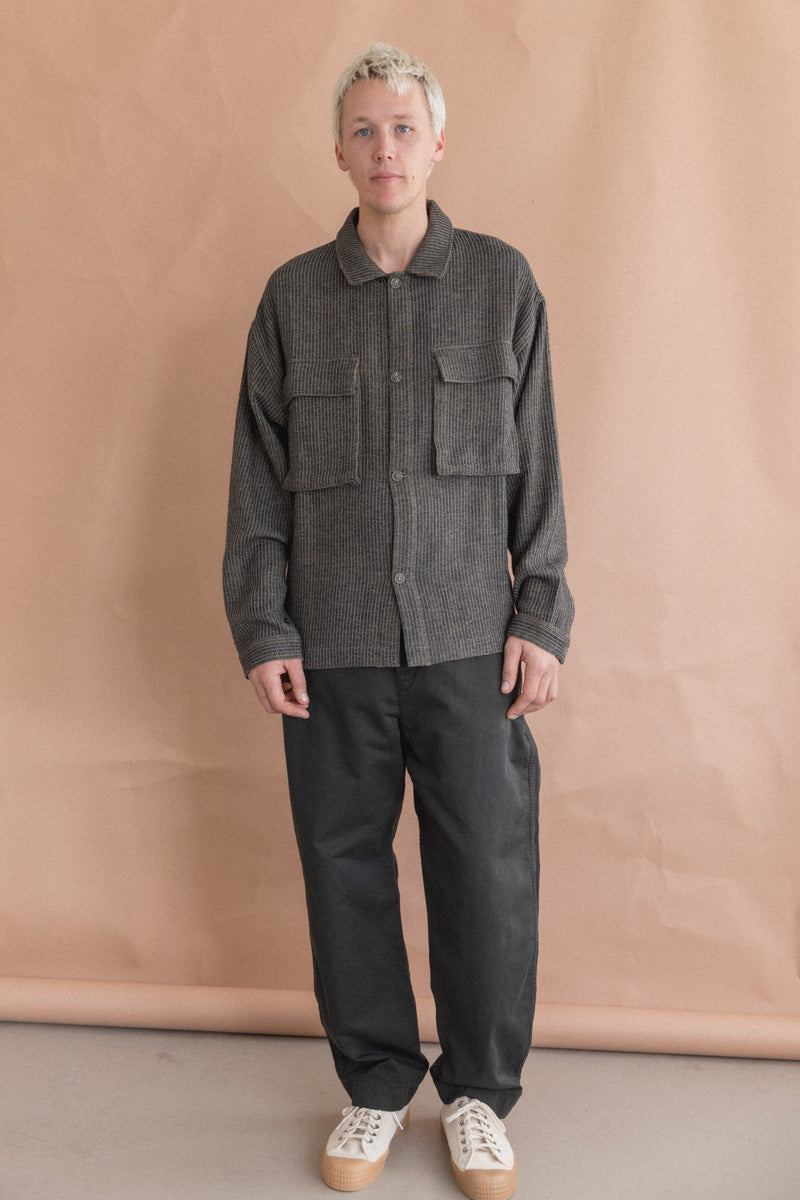 BOX OVERSHIRT IN CHARCOAL/OLIVE