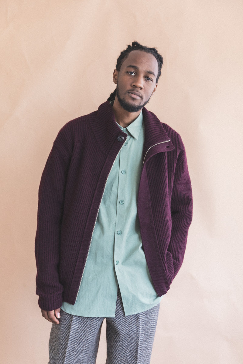 CLOUD CARDIGAN IN MULBERRY DOUBLE KNIT YAK WOOL