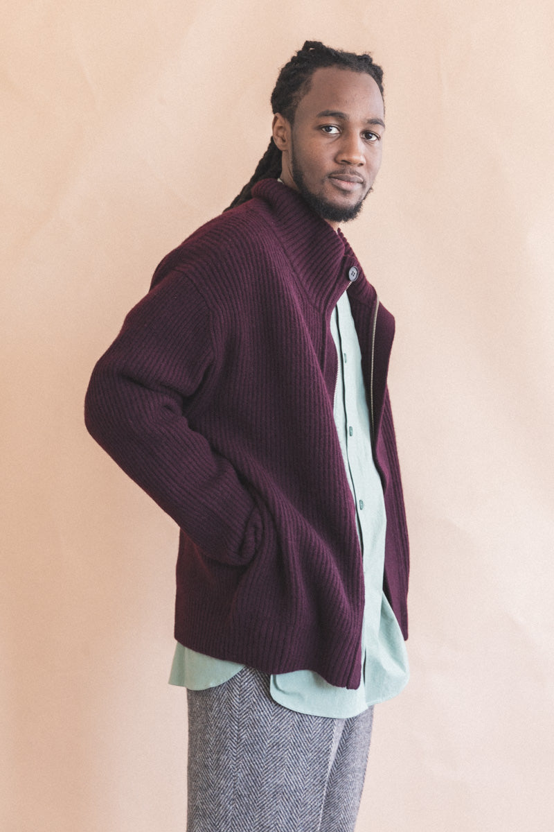 CLOUD CARDIGAN IN MULBERRY DOUBLE KNIT YAK WOOL