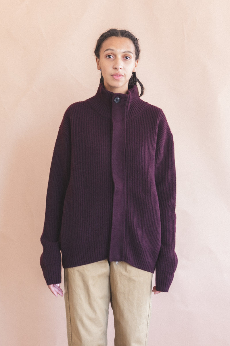 CLOUD CARDIGAN IN MULBERRY DOUBLE KNIT YAK WOOL