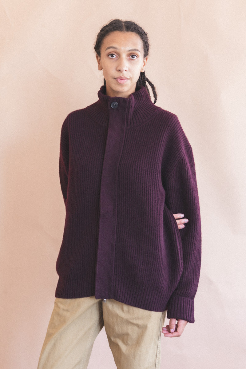 CLOUD CARDIGAN IN MULBERRY DOUBLE KNIT YAK WOOL