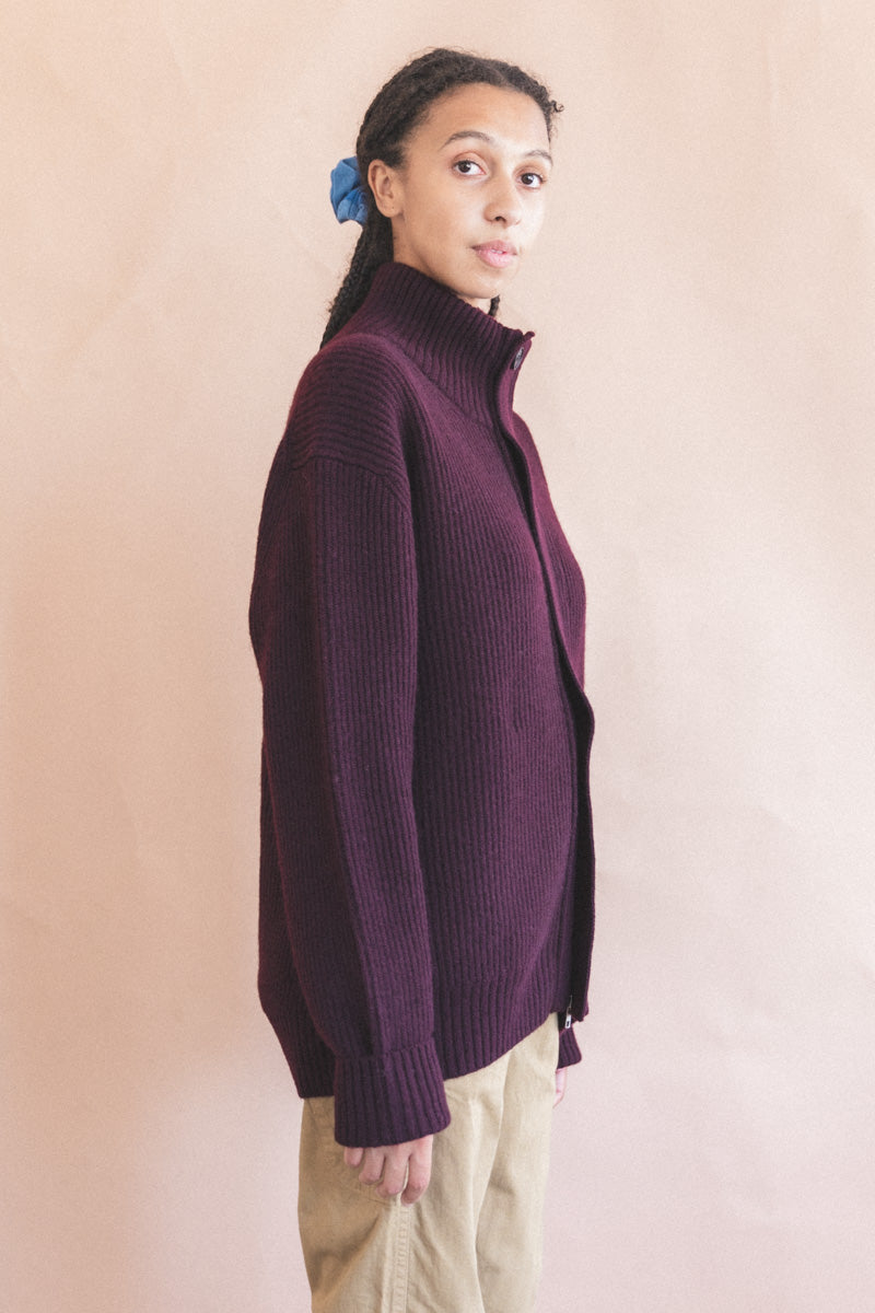 CLOUD CARDIGAN IN MULBERRY DOUBLE KNIT YAK WOOL