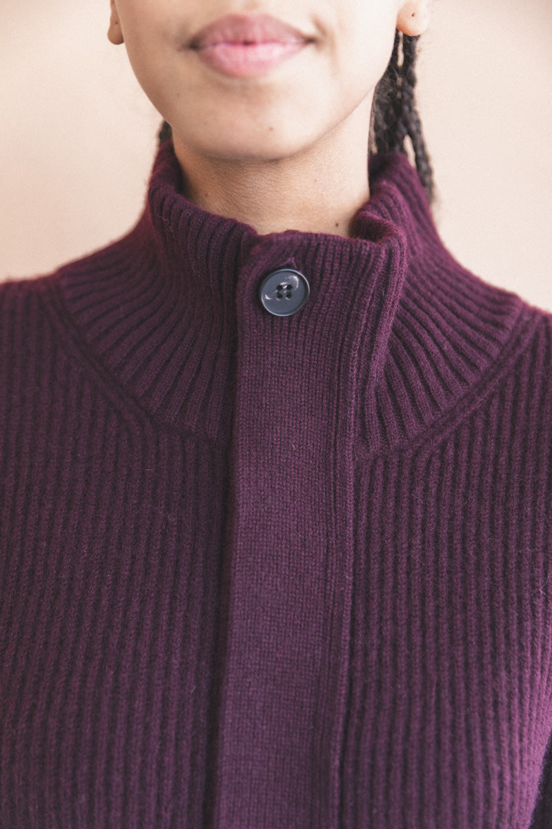 CLOUD CARDIGAN IN MULBERRY DOUBLE KNIT YAK WOOL