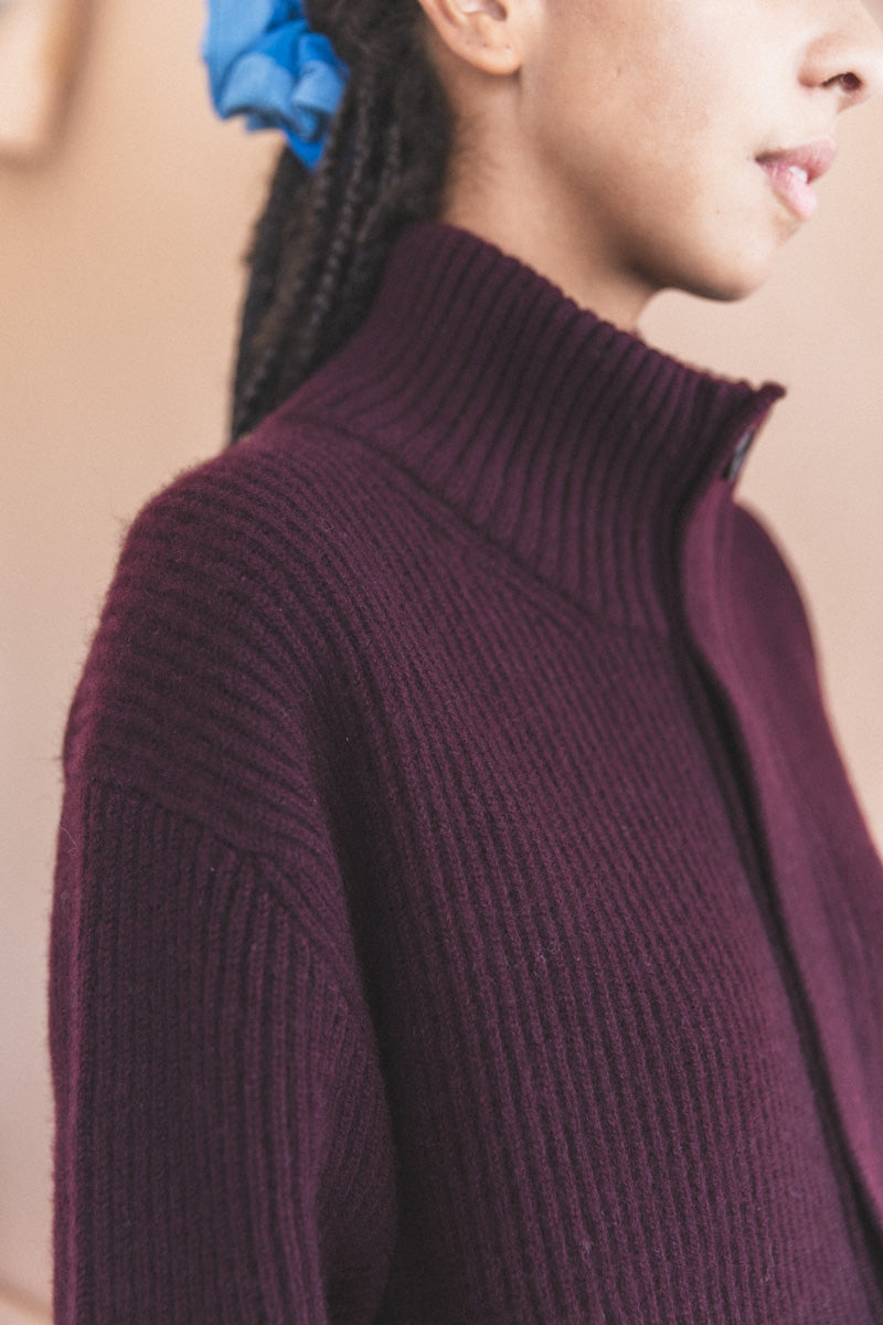 CLOUD CARDIGAN IN MULBERRY DOUBLE KNIT YAK WOOL