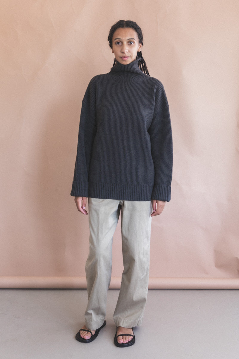 TURTLENECK CLOUD SWEATER IN GREY DOUBLE KNIT YAK WOOL