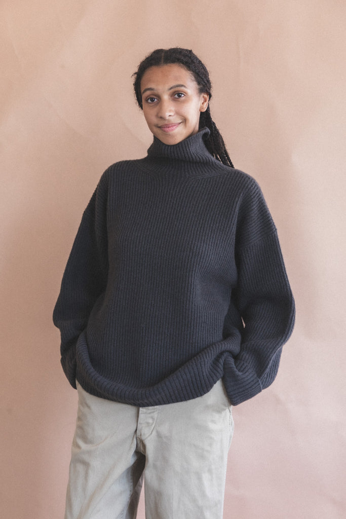 TURTLENECK CLOUD SWEATER IN GREY DOUBLE KNIT YAK WOOL — Shop Boswell