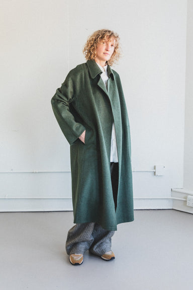 DOUBLE FACE LONG COAT IN UNDYED DARK BROWN YAK WOOL — Shop Boswell