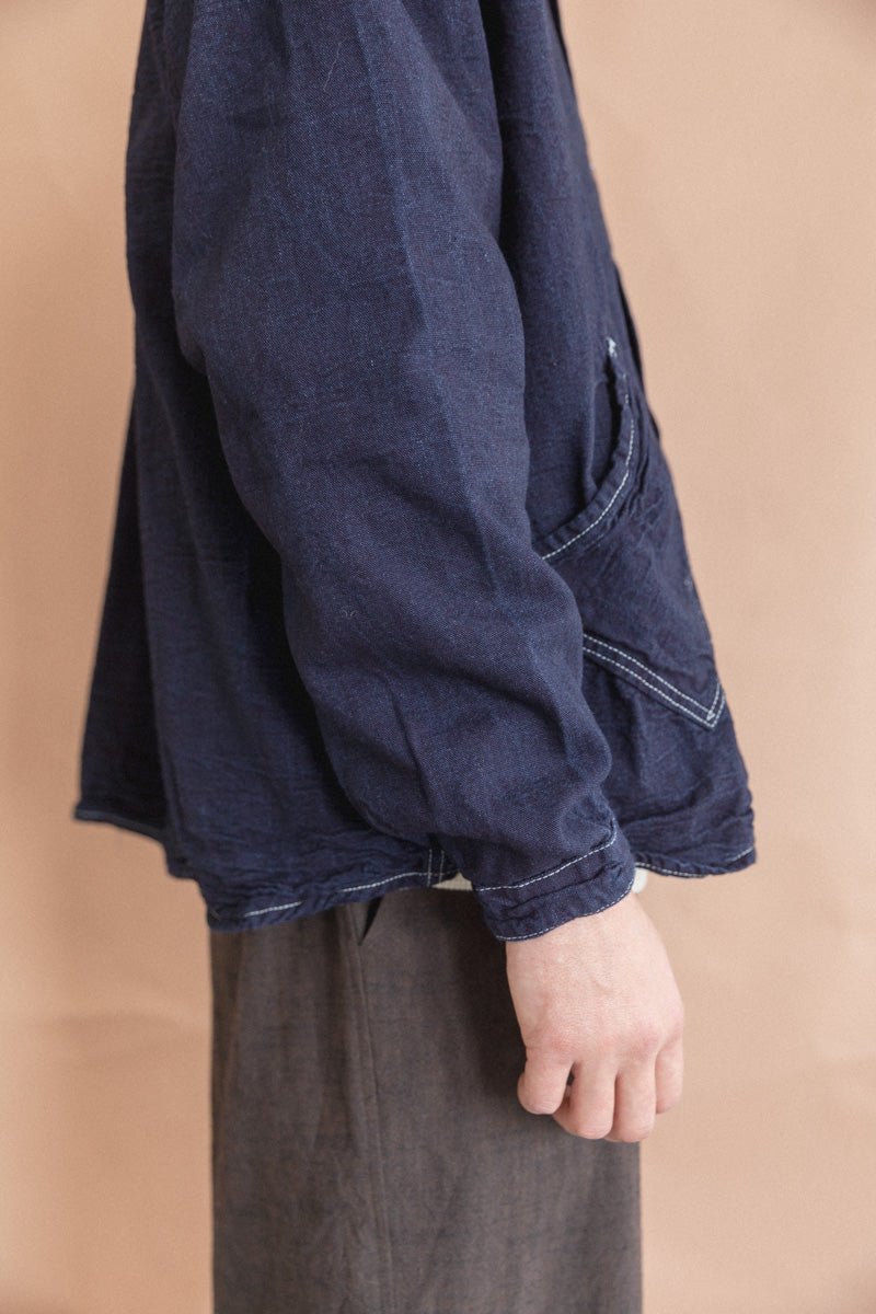 ARGYLE HAND POCKET SHIRT IN DOUBLE INDIGO COTTON TOTE CLOTH