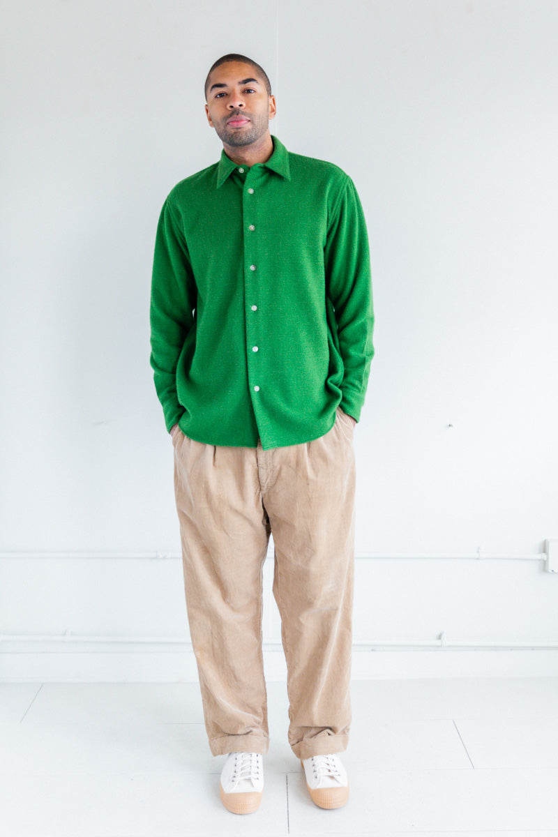 WOOL CASHMERE LIGHT TWEED SHIRT IN GREEN — Shop Boswell
