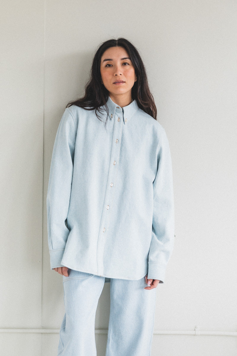 BISSETT SHIRT IN ICE BLUE BLEACHED DENIM — Shop Boswell